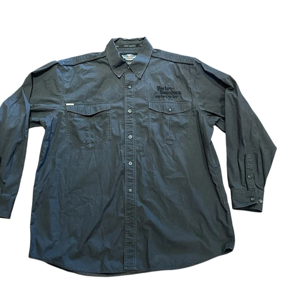 Harley Davidson Mens XL Black Patterned Long Sleeve Logo Shirt 100% Cotton
